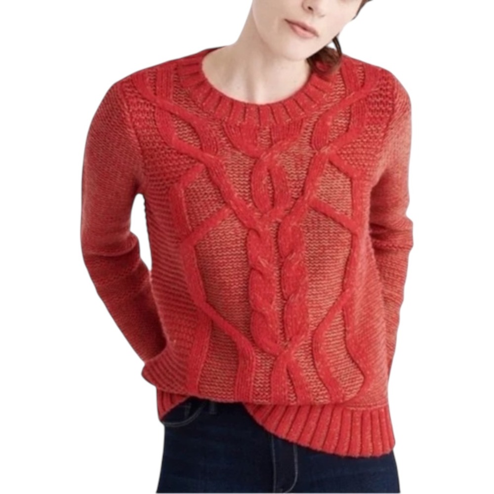 Abercrombie & Fitch Womens Red Cable Knit Fisherman Chunky Sweater Crew Neck M
